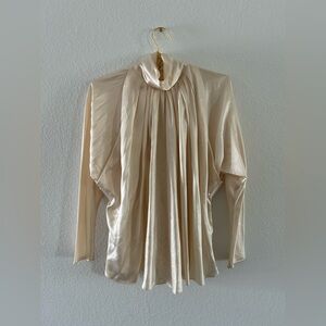 Vintage Adrianna Papell Cream beige Women's blouse turtleneck long sleeve Top
